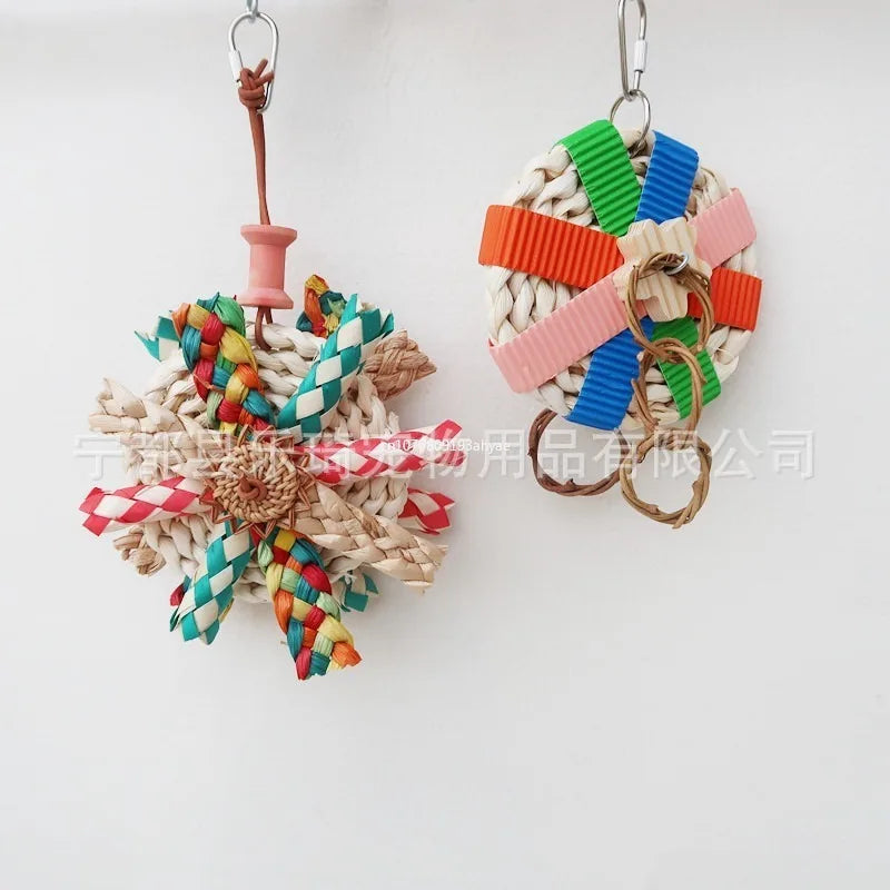 Straw Chew Foraging Shredding Colorful Small Parrot Parakeet Bird Toys with Metal Hook