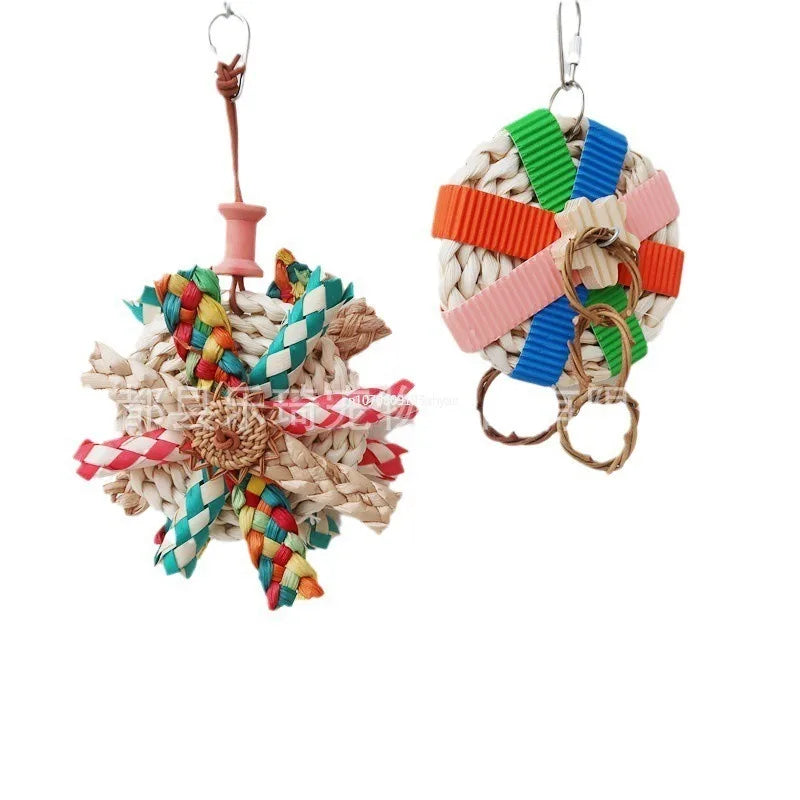 Straw Chew Foraging Shredding Colorful Small Parrot Parakeet Bird Toys with Metal Hook