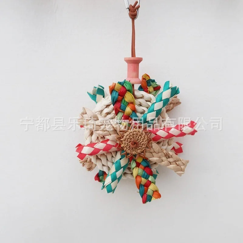 Straw Chew Foraging Shredding Colorful Small Parrot Parakeet Bird Toys with Metal Hook