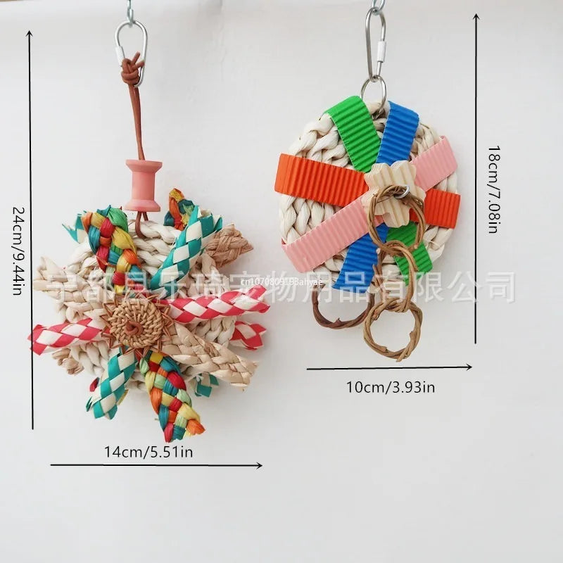 Straw Chew Foraging Shredding Colorful Small Parrot Parakeet Bird Toys with Metal Hook