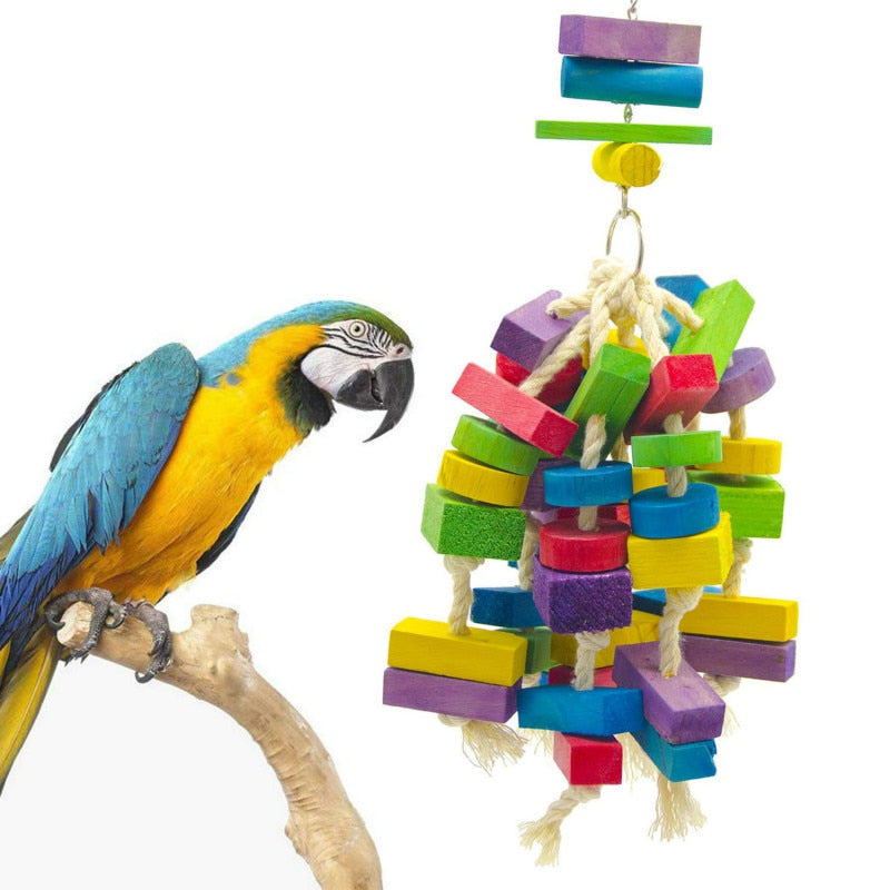 Colored Wood Block Bite String Bird Toys