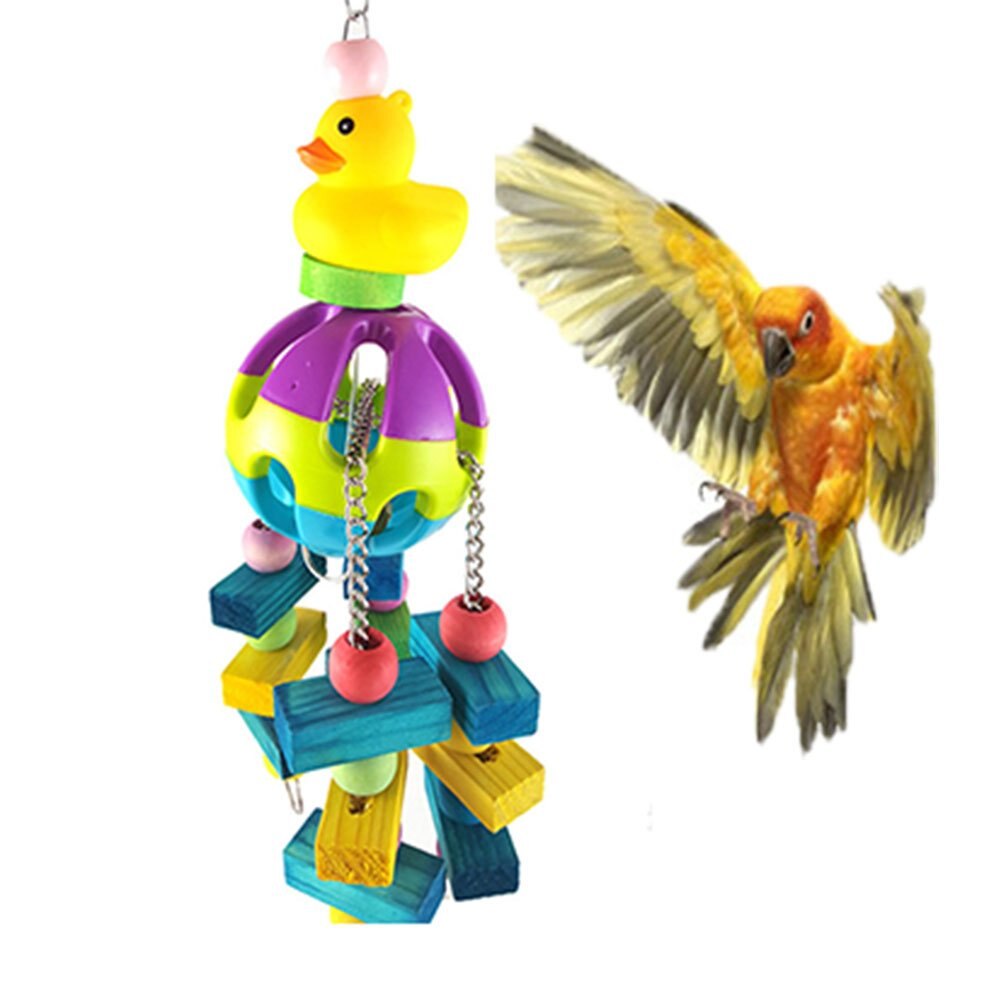 Hanging Wood Block Chew Toy with Bell