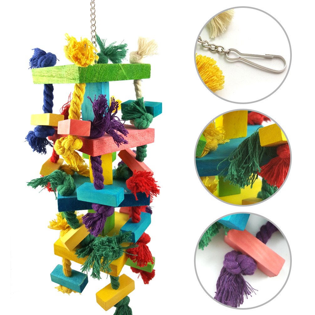 Big Wood Block Cotton Rope Bird Parrot Toys