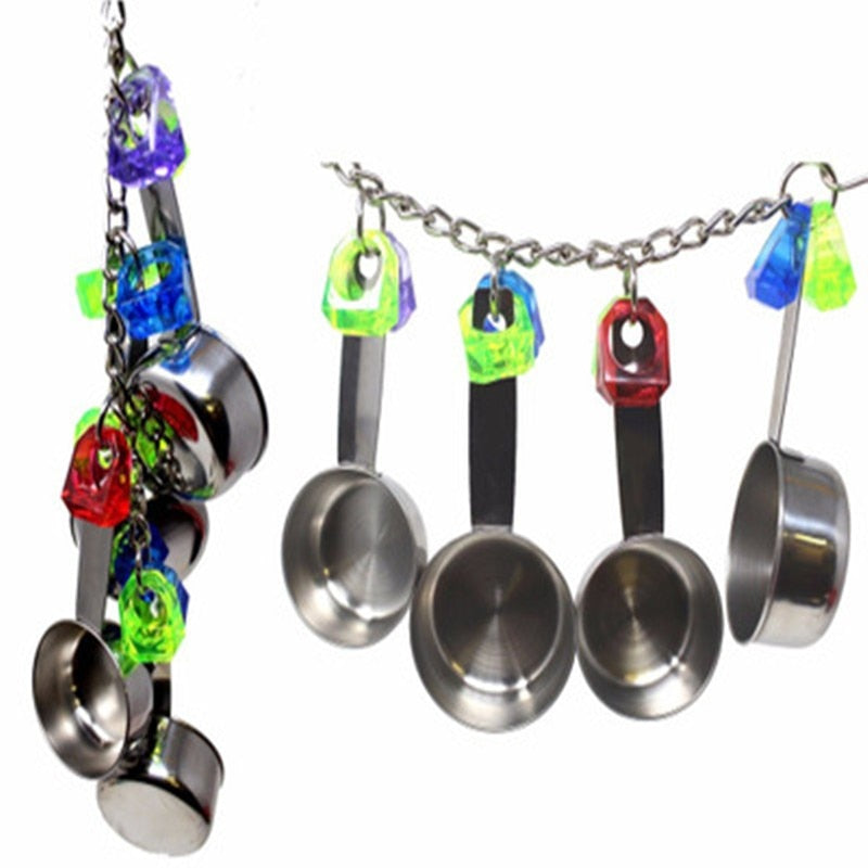 Spoon Pot String Metal Parrot Bird Toys