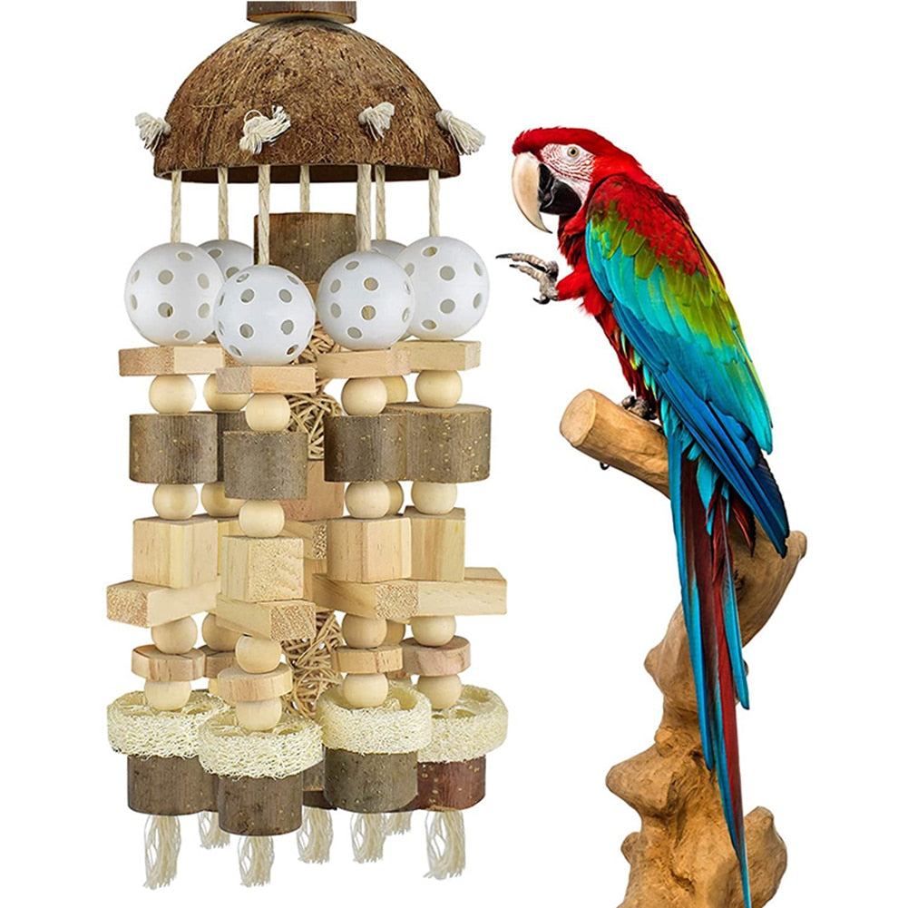Large Natural Wooden Blocks Bird Chewing Parrot Toy