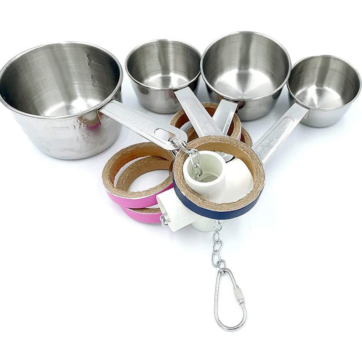 4 Pots and Bagel Stainless Steel Cups Parrot Toys