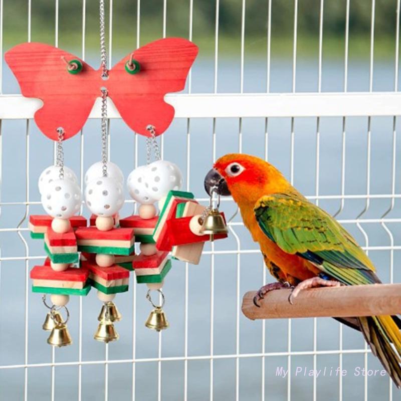 Hanging Bite Toy Wooden Block Chewing Toy Lovebirds Conure African Grey