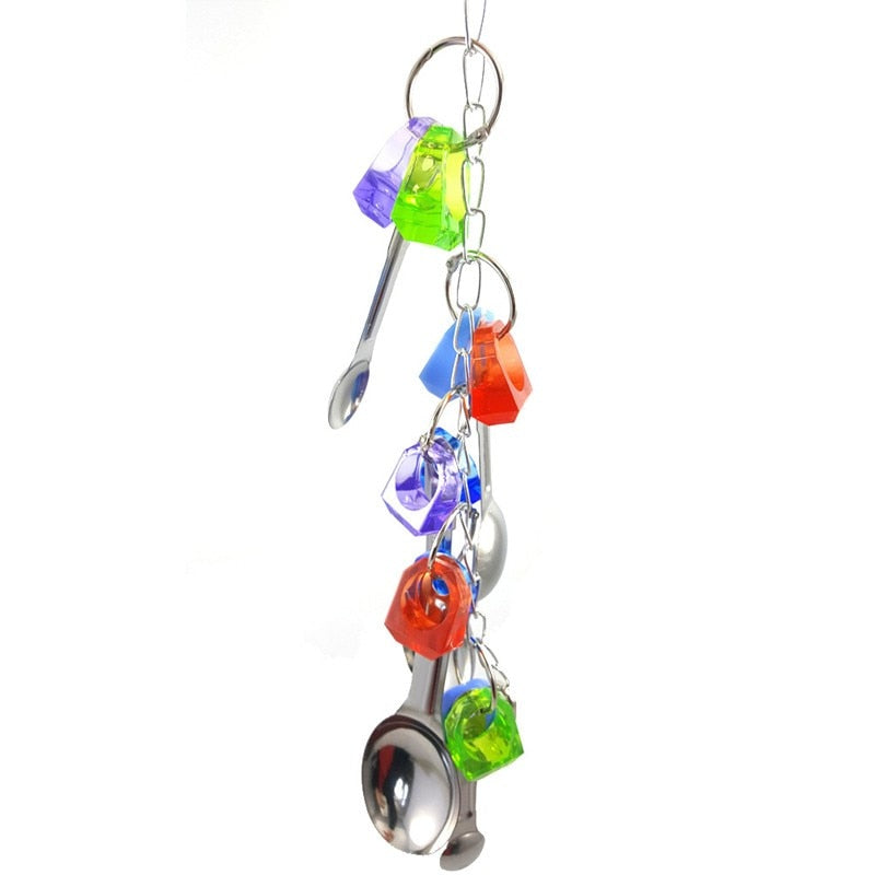 Spoon Pot String Metal Parrot Bird Toys