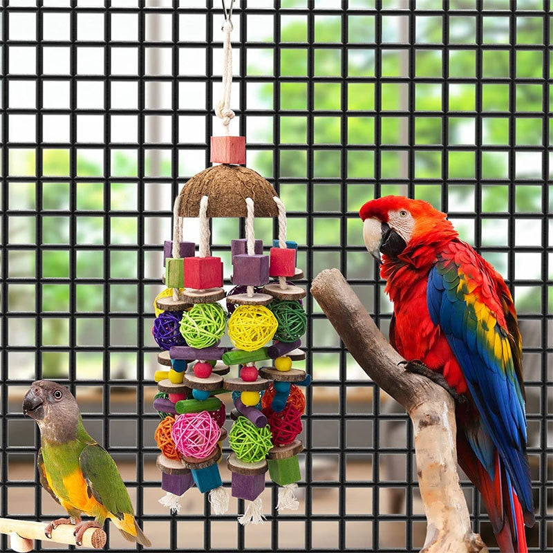 Wood Blocks Rattan Ball for African Grey Cockatoos Macaws