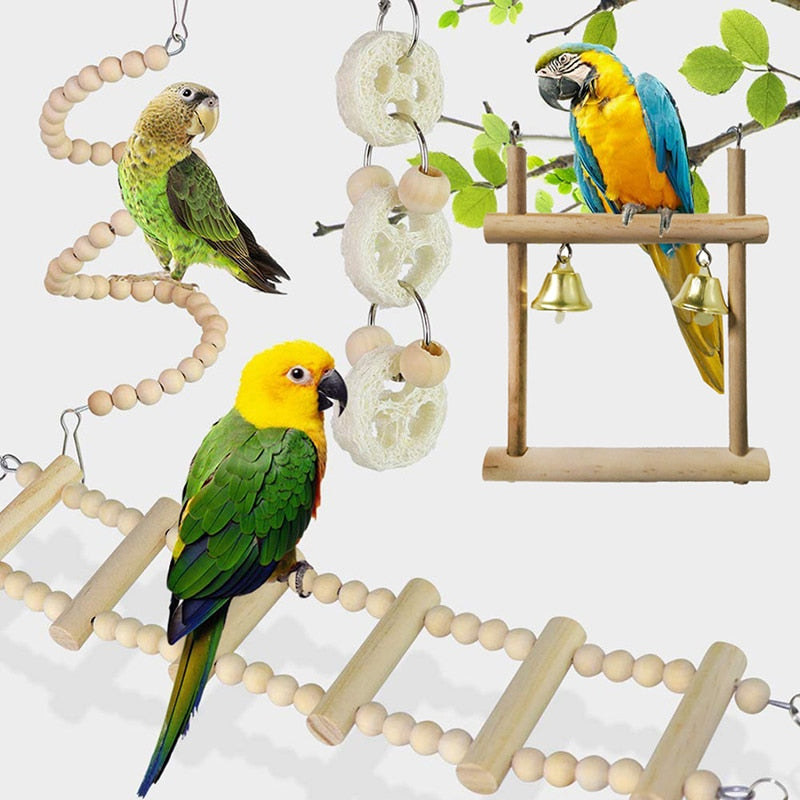 8 Pcs Set Assorted Wooden Bird Toys