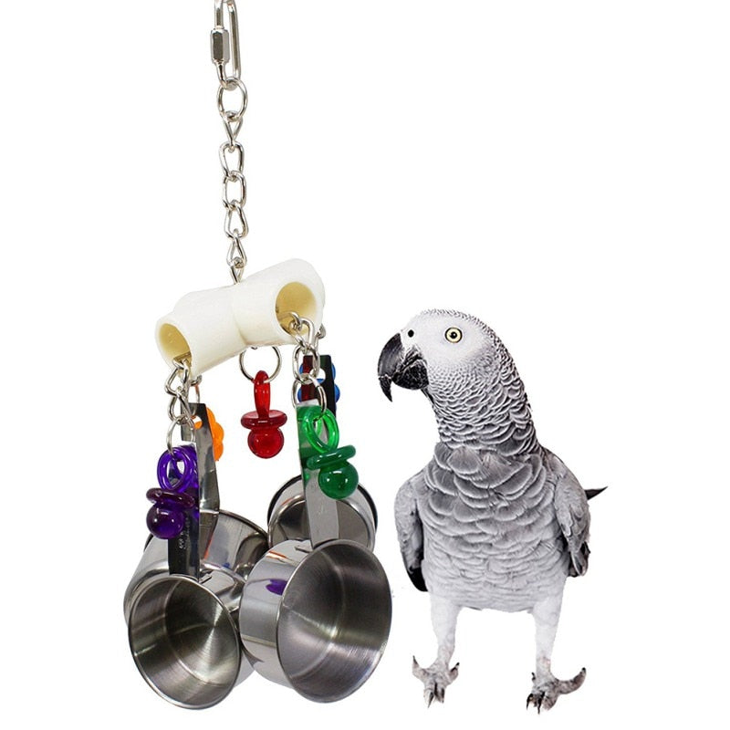 Stainless Steel 4 pots Bird Chew Bite Toys - GCC Aviary