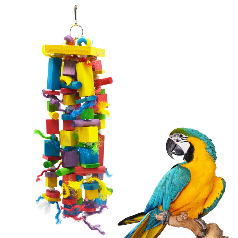 Colored Beads Wood Pillar  Rope Gnawing Bite Bird Toys