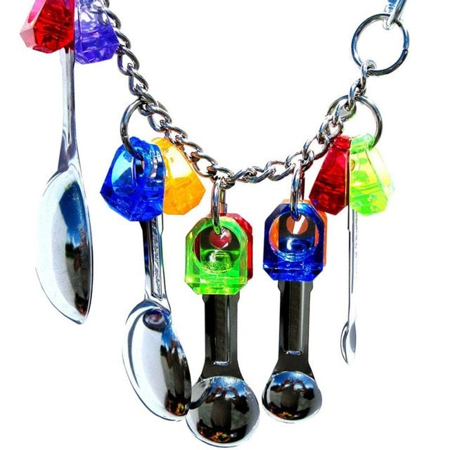 Parrot Bite Toy Birds Funny Chewing Toy Sports Shoes And Metal Spoon String Design Sound Toy Bird Accessories 1pcs